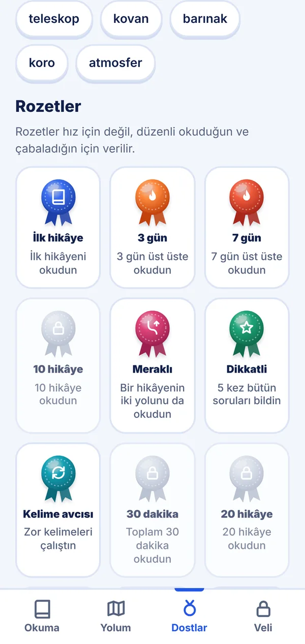 Okuma dostları ve rozetler