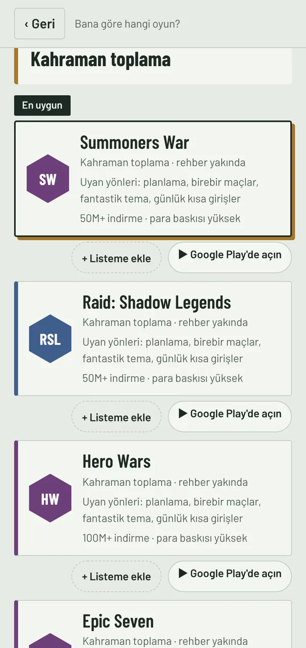 Size en uygun oyunlar